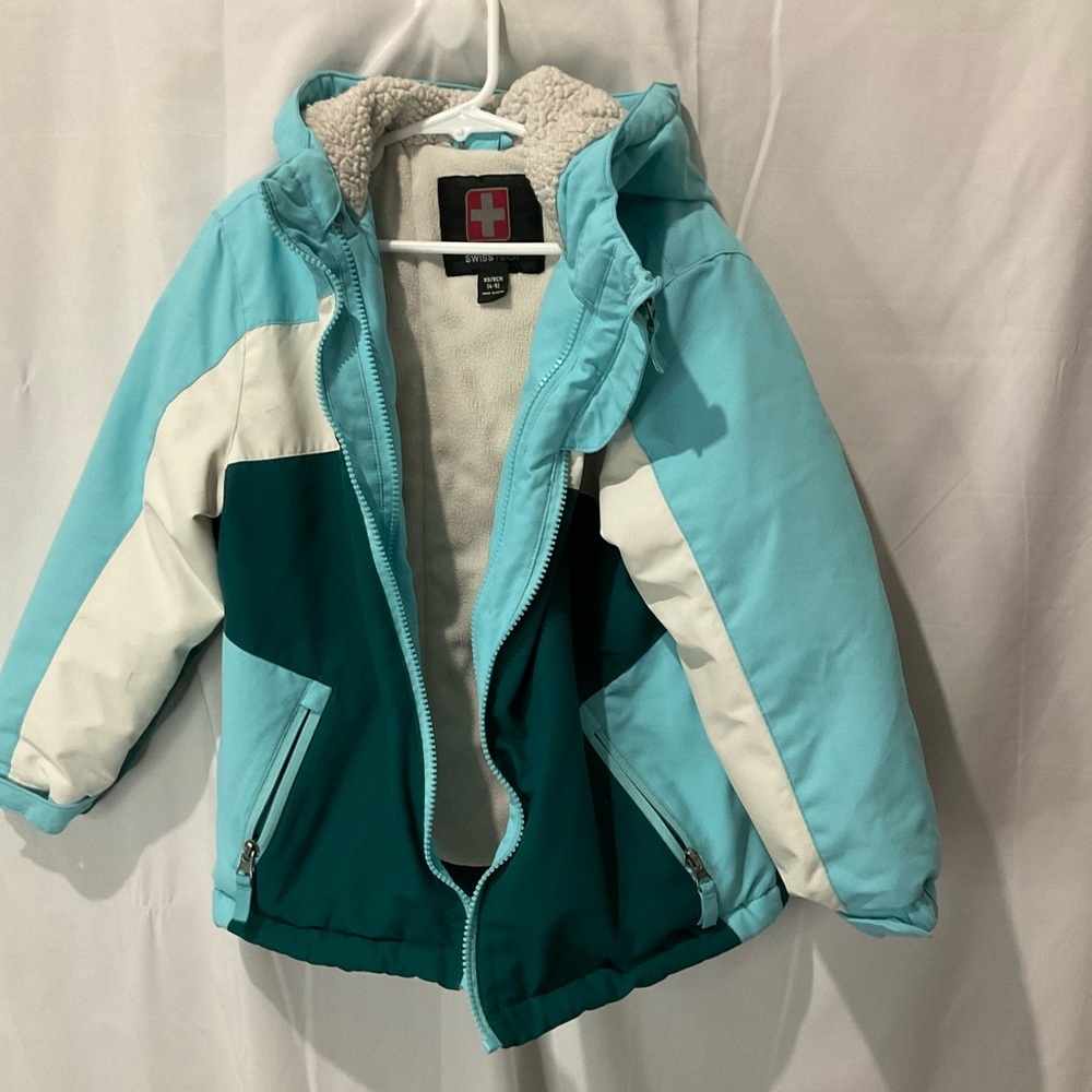 Swiss Tech Girls Winter Coat Double Zipper Size 4/5 XS/XCH Blue/White/Green - Picture 2 of 16